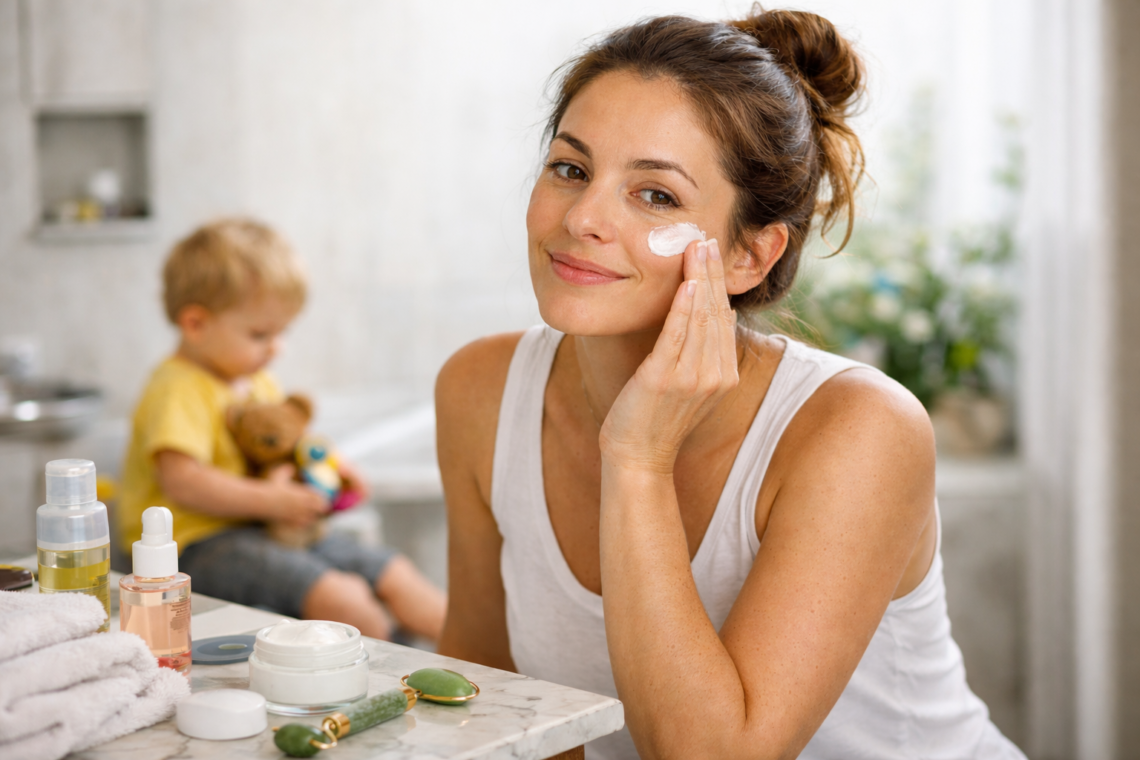 Cuidado facial rápido para madres con la piel cansada
